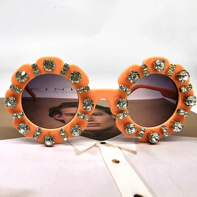 Великолепные Круглые детские солнцезащитные очки красочные с бриллиантами