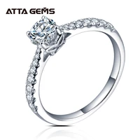 attagems 0 5ct 5 0mm d color round rhodium plating 925 silver moissanite ring diamond test passed jewelry woman girlfriend gift