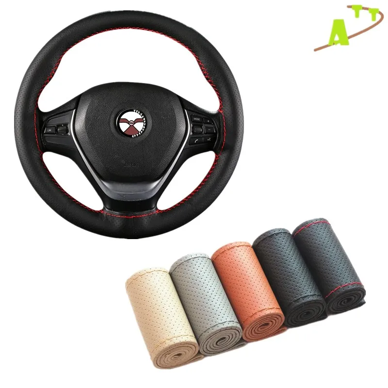 

38CM FUll Holes Car Steering Wheel Cover With Needles and Thread Soft cover Artificial Leather Diameter 38cm Steering Cover DIY