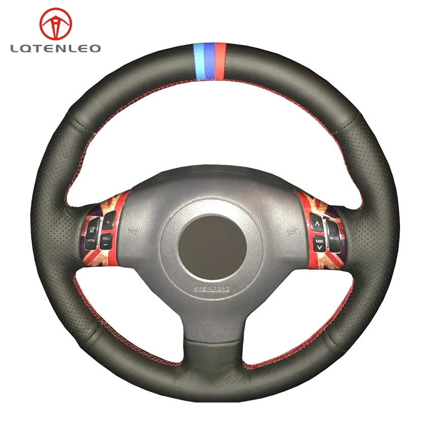 

LQTENLEO Black Genuine Leather Steering Wheel Cover For Suzuki Swift Sport 2005-2011 Splash 2007-2015 Opel Agila Vauxhall Agila