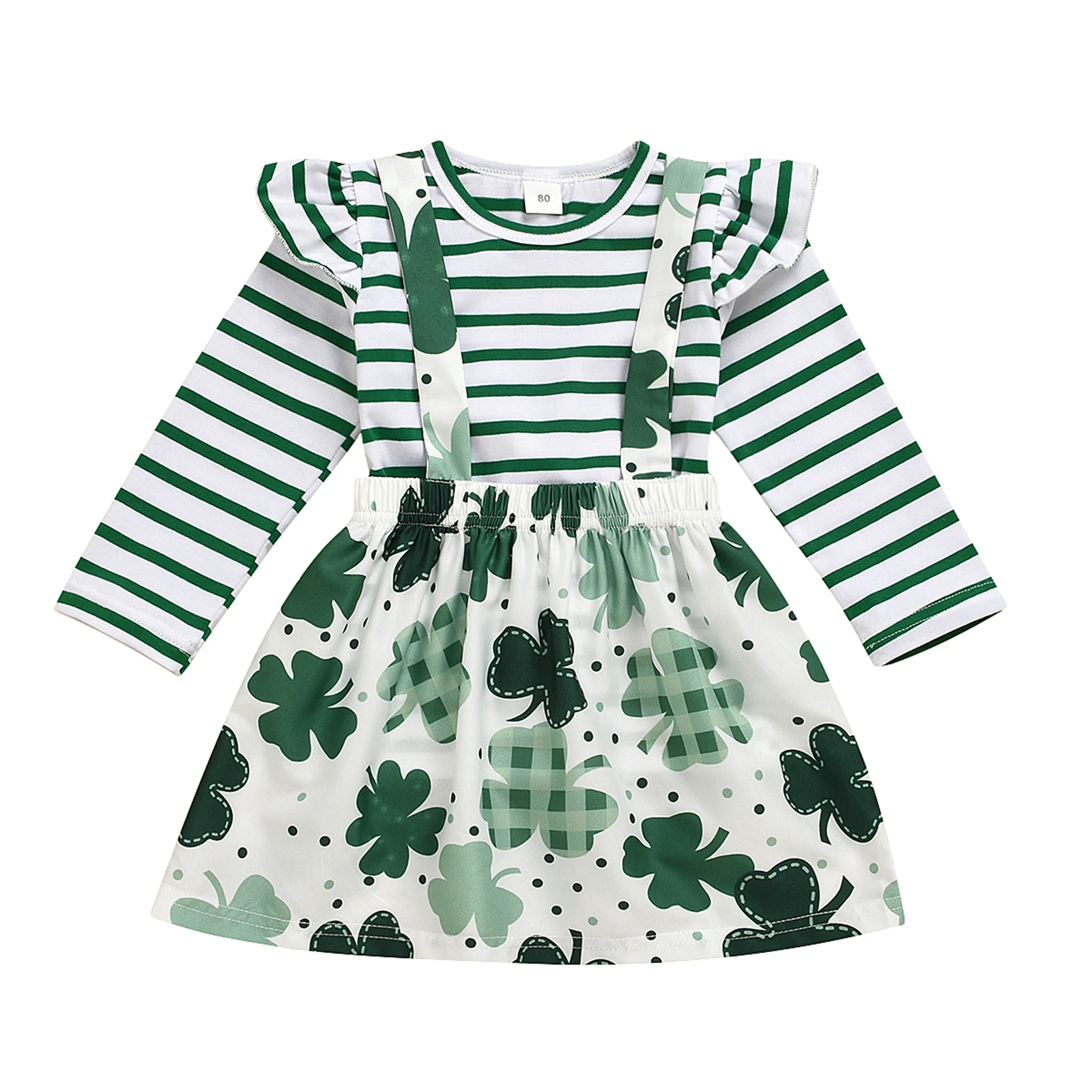 

В стиле Св. Патрика День Святого Валентина От 1 до 5 лет для маленьких девочек, комплект одежды из 2 предметов, футболка в полоску с длинным рук...