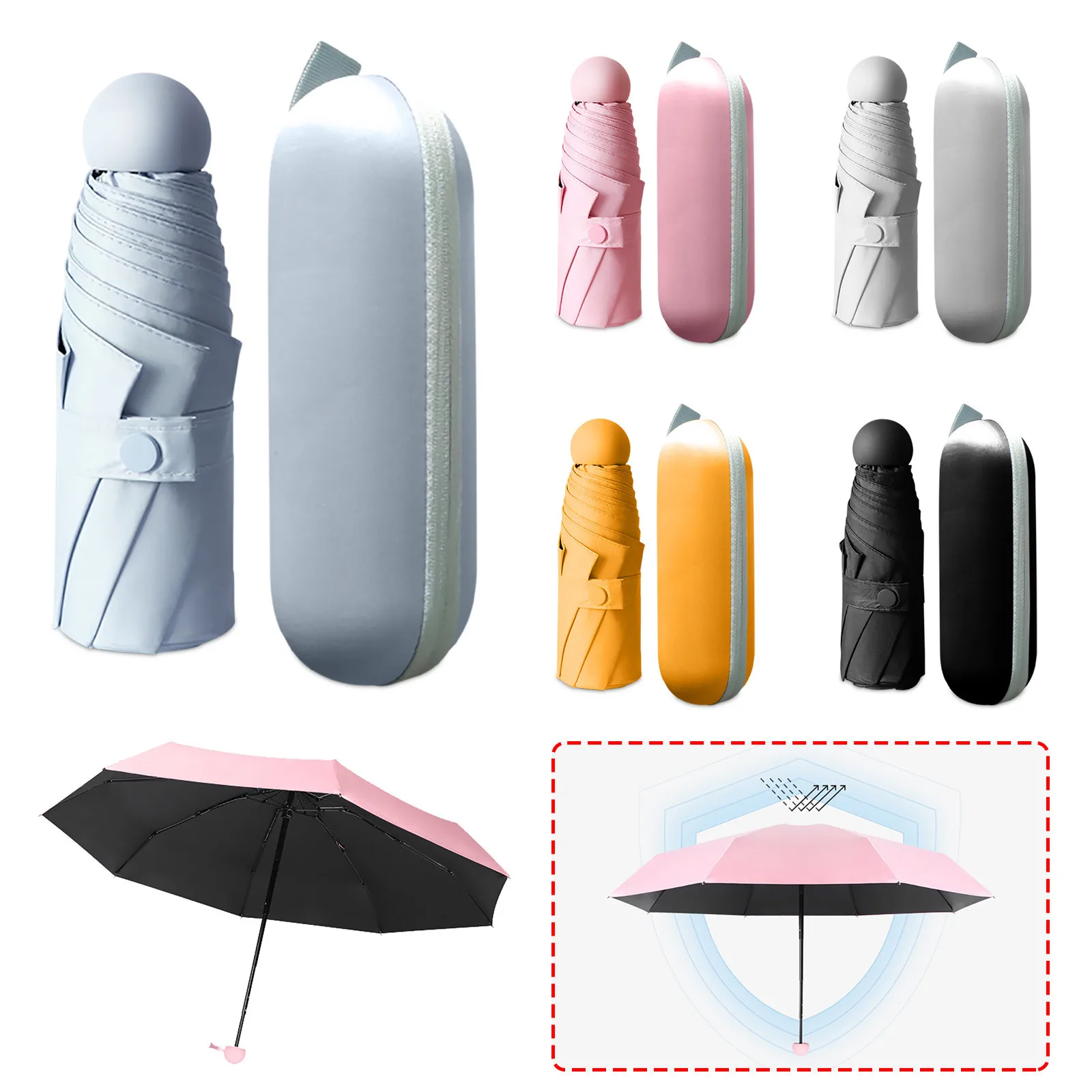 

Five-holding sun umbrella sun protection UV folding umbrella female sunshade rain dual-use capsule compact portable pocket