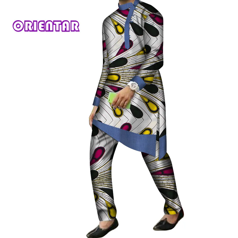16 2 Pieces Set Men African Clothes Long Sleeve Shirt and Pants Traditional African Bazin Riche Print Dashiki Suit Trousers WYN844 - Цвет: 16