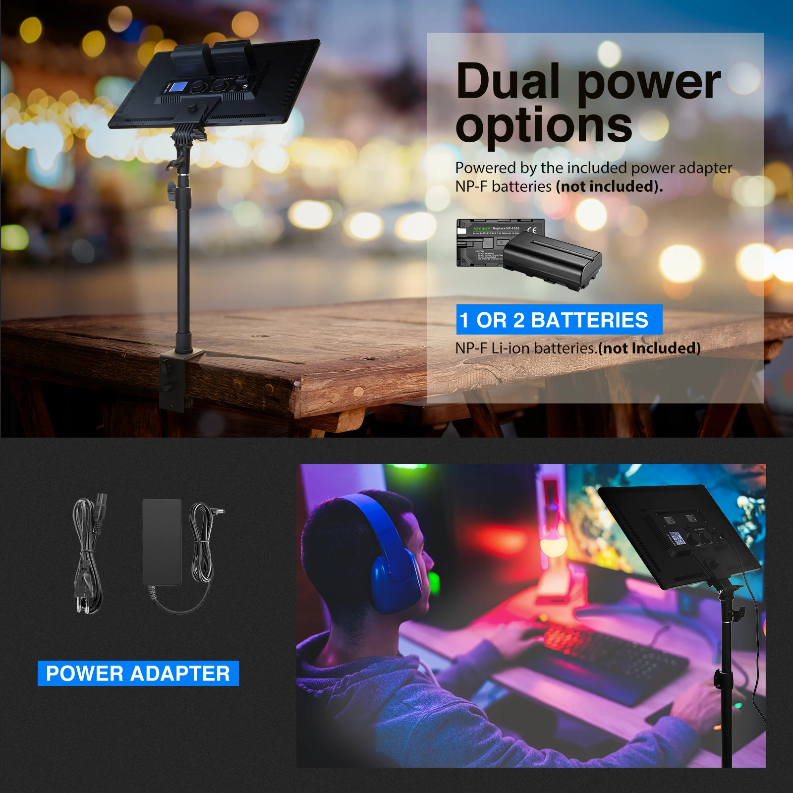 

Neewer Desk Mount LED Video Light with Remote Kit: 18" LED Panel 4800Lux CRI 97+ Light for Photography YouTube Video Shooting
