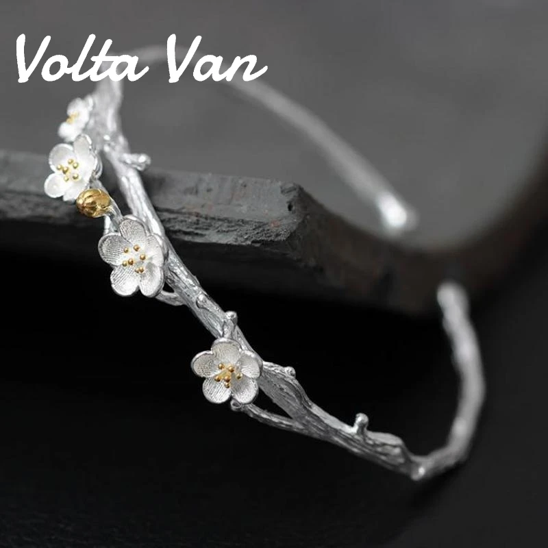 

Volta Van 925 Sterling Silver Fine Jewelry Bangle Elegant 2022 New Vintage Plum Blossom Classic Concise Women Silver Bracelet