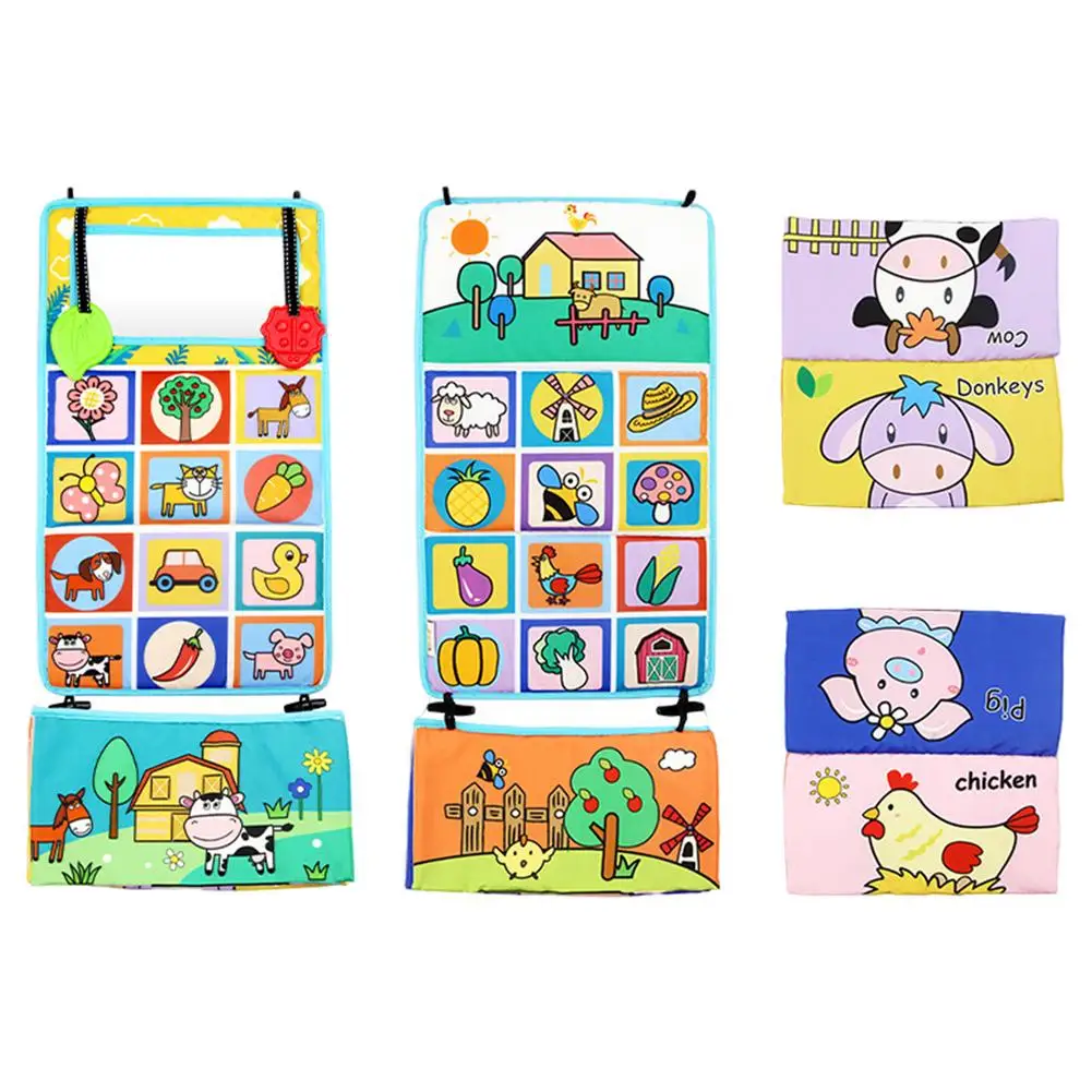 

Черно-белые детские игрушки, зеркальная книга с временем живота, двойные контрастные тканевые Книги для малышей для детей 0-3 лет 23