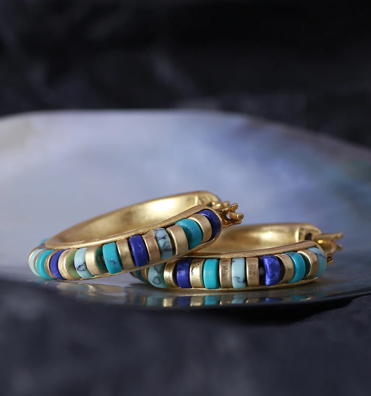 

European and American fashion creative matte retro style inlaid with colorful stonesnational style small earrings