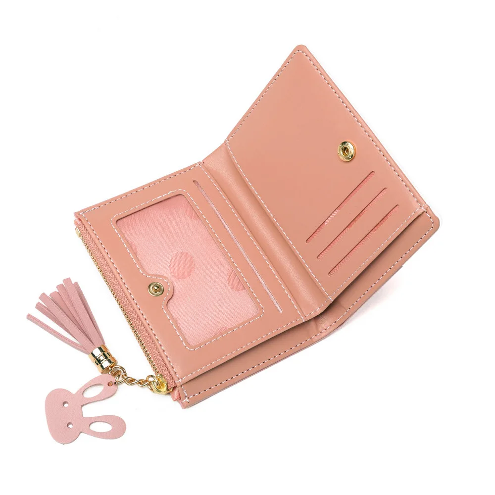 

Tassel Wallet Women Small Cute Short Wallet Patchwork Credit&Bank Card Holder Wallets Zipper Purses Female Coin Purse
