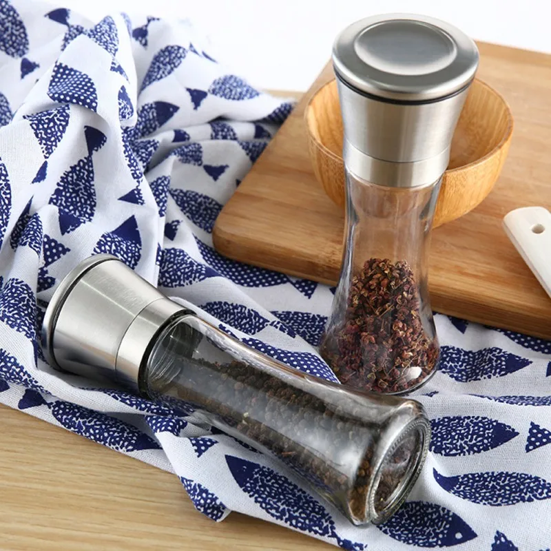 

1PCS Mill Spice Salt Pepper Grinder Fashion Glass Kitchen Shakers Portable Stainless Steel Accessories Cooking Gadgets