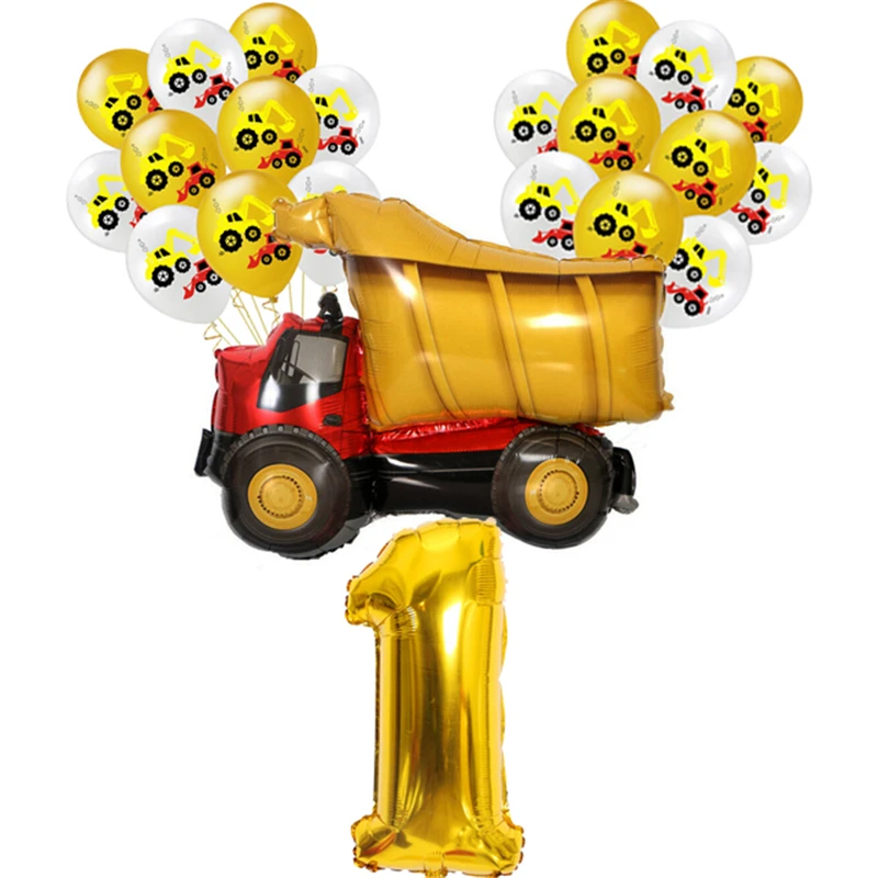 

Construction Birthday Party Supplies for Boy Excavators Dump Truck Paper Plates Cups Balloons Banner Background Home Decorations