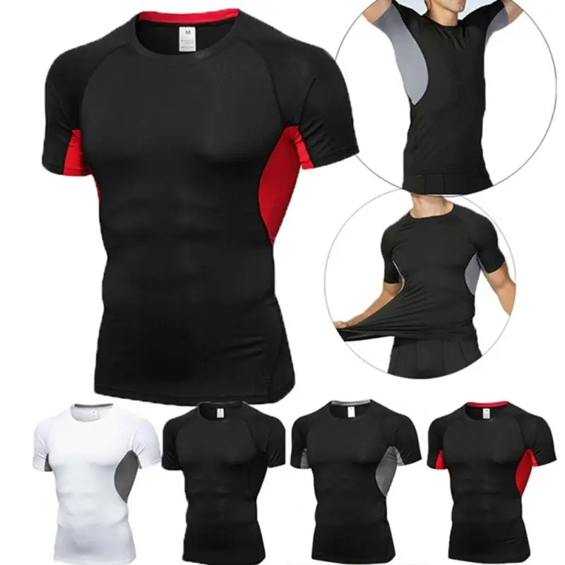 Футболка мужская облегающая спортивная с круглым вырезом и коротким рукавом |