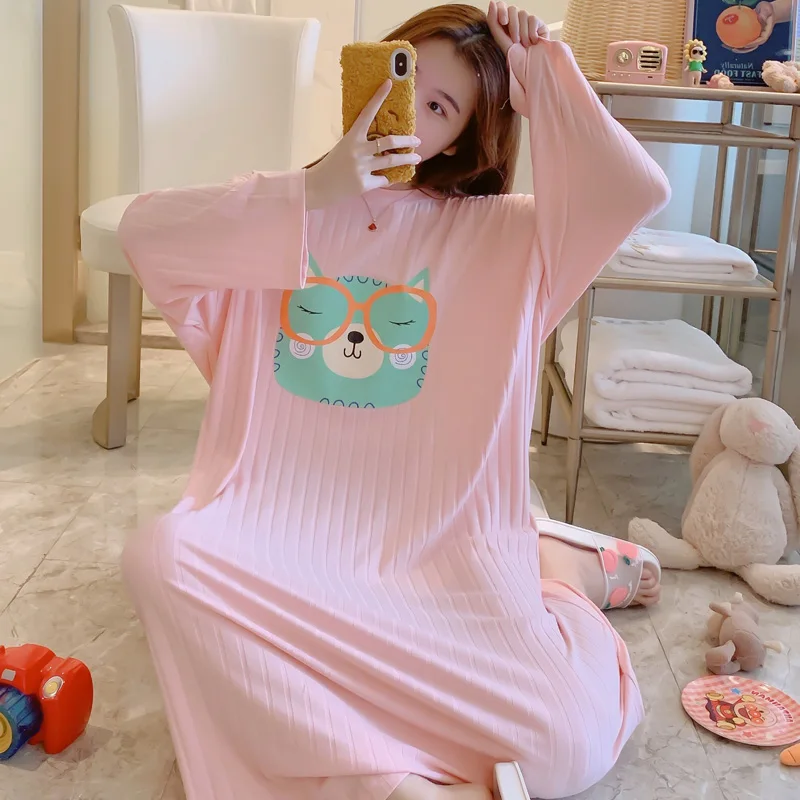 Новая женская ночная рубашка Lazy Style длинная из хлопка 2020 домашняя одежда милые