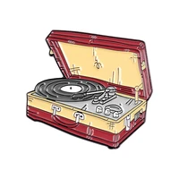 hoseng cartoon yellow pizza brooch punk retro suitcase record player women man party lapel enamel pin hs_806