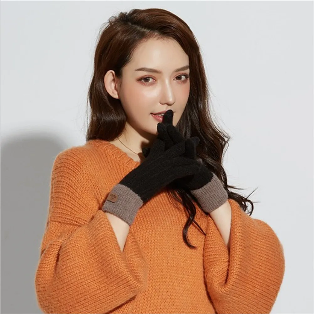 

Hot Sale Autumn Winter New Knitted Gloves Outdoor Traveling Plus Velvet Warm Glove Touch Screen Gloves For Women Multicolor