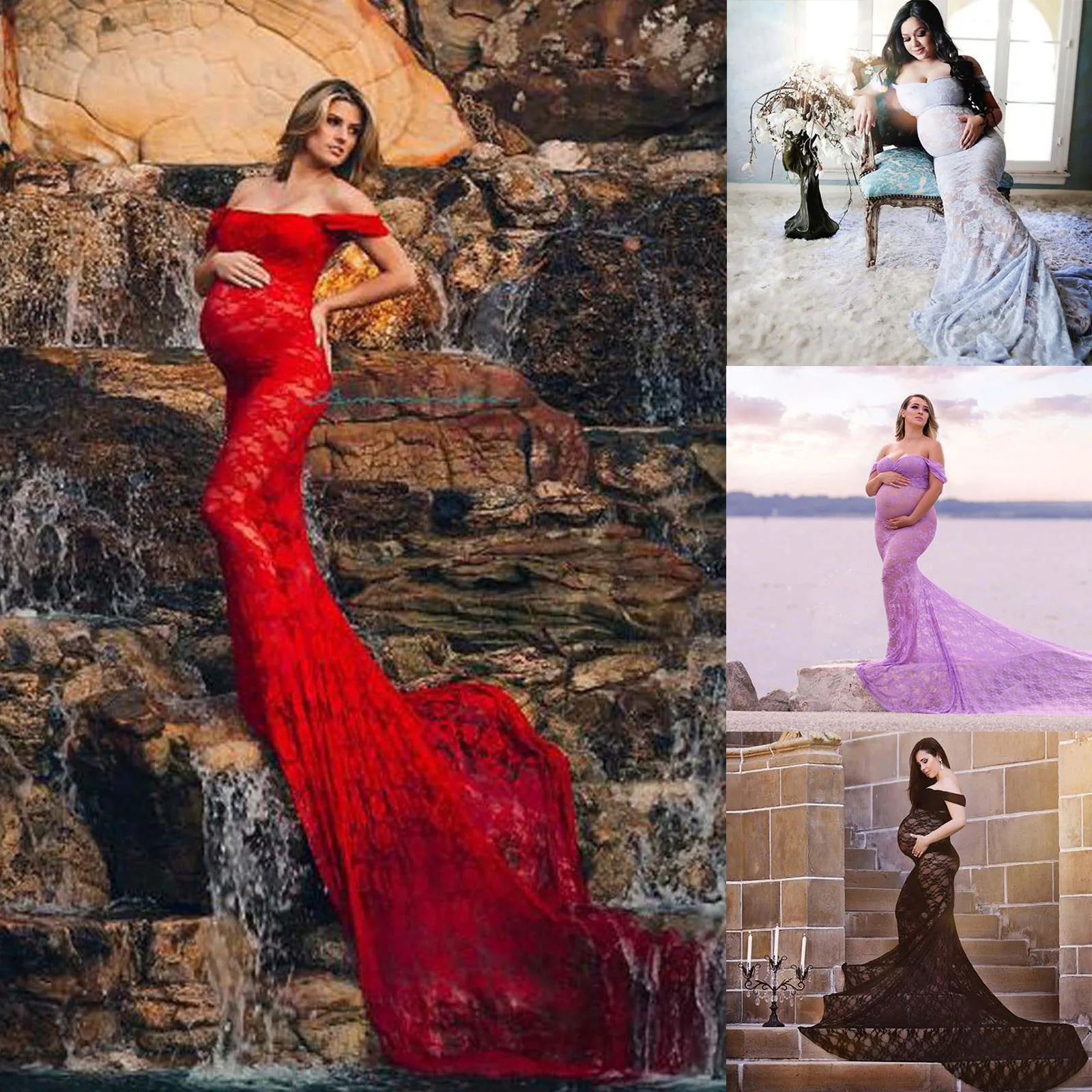 Dress Women Pregnant Photography Props Off Shoulder Sleeveless Maternity Maxi Pregnancy Clothes Vestidos платье Robe Femme | Мать и