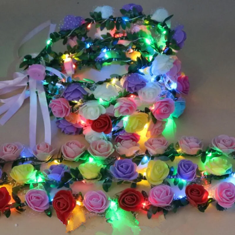 10 шт./лот Женская светодиодная мигающая Цветочная повязка на голову светящаяся
