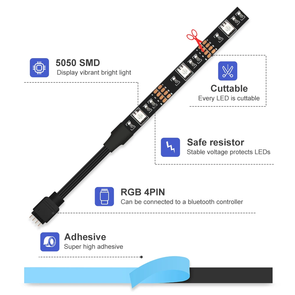 1M 2M Bluetooth LED Strip Lights 5050 SMD Flexible Ribbon Waterproof RGB WS2812b Light USB TV Background Lighting Home Decor - купить по