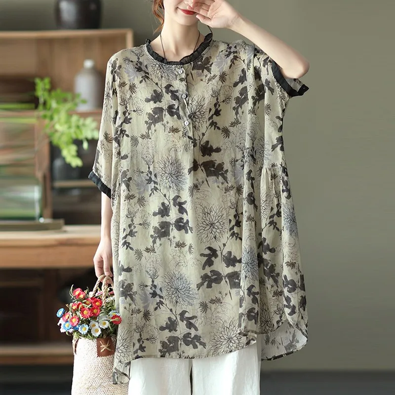 

Женское хлопковое льняное платье, повседневное свободное платье до колен в винтажном стиле с цветочным принтом, модель B1142 на лето, 2021