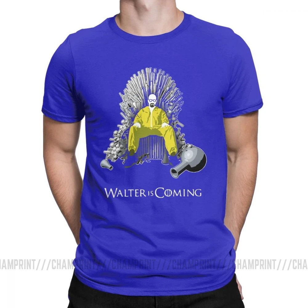 Walter Is Coming Breaking Bad X Game Of Thrones мужские Футболки Уличная хлопковая футболка с короткими рукавами классическая одежда - Цвет: Синий