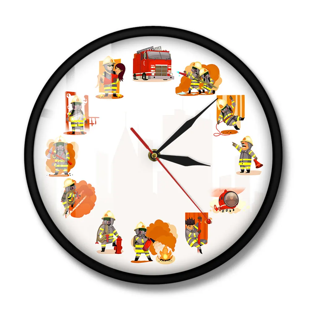 Настенные часы с рисунком пожарной команды современные декоративные для работы