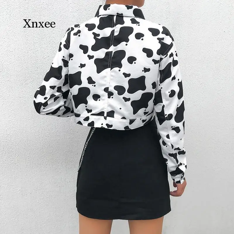 Уличная одежда укороченная Женская куртка с коровьим принтом повседневное