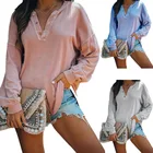 Женская футболка с длинным рукавом, V-образным вырезом и пуговицами