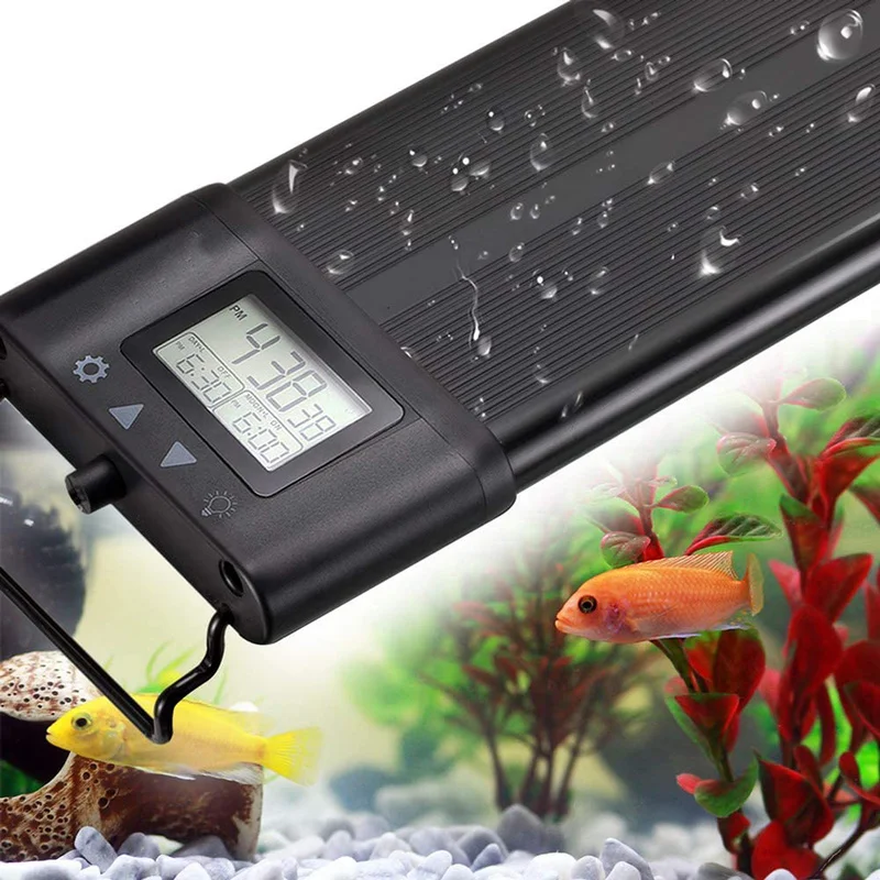 30/45cm Dimmable Aquarium Light Full Spectrum Fish Tank LED Lamp with Extendable Brackets for Water Plants IP68 Waterproof