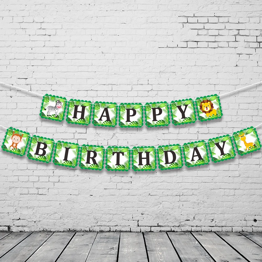 

Twins Rainforest Animal Jungle Banner Birthday Banner Decor Happy Birthday Party Banner Flowering Forest Animal Hanging Banner