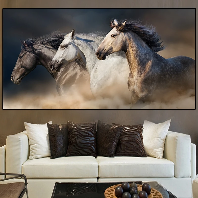 Три бег холст с изображением лошадей арт Животные Wall Art плакат Настенные картинки
