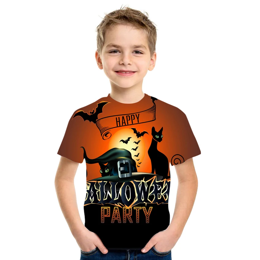 

2021New Summer 3D Printing Halloween Pattern Boys And Girls Casual Breathable Short Sleeve T-Shirt 100-170