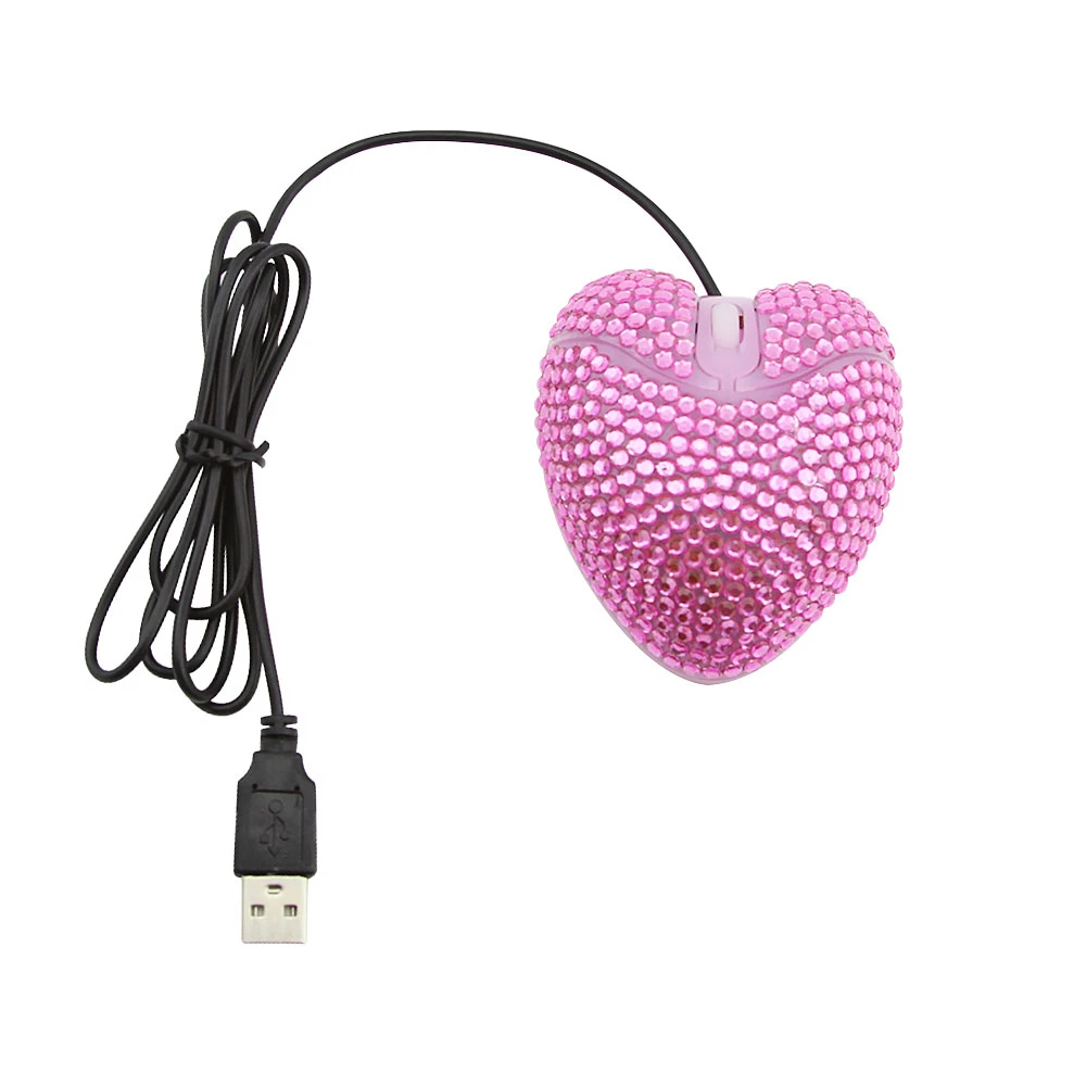 Проводная эргономичная мышь CHYI с розовыми сердечками и бриллиантами USB 1000 DPI|Мыши|