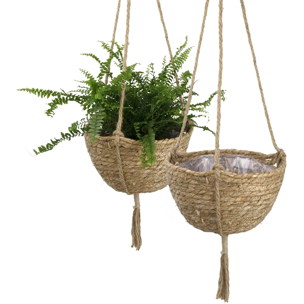 

Natural Hanging Seagrass Plant Baskets Dural Layer Flower Planting Basket Holder Garden Decoration Handmade Macrame Plant Hanger