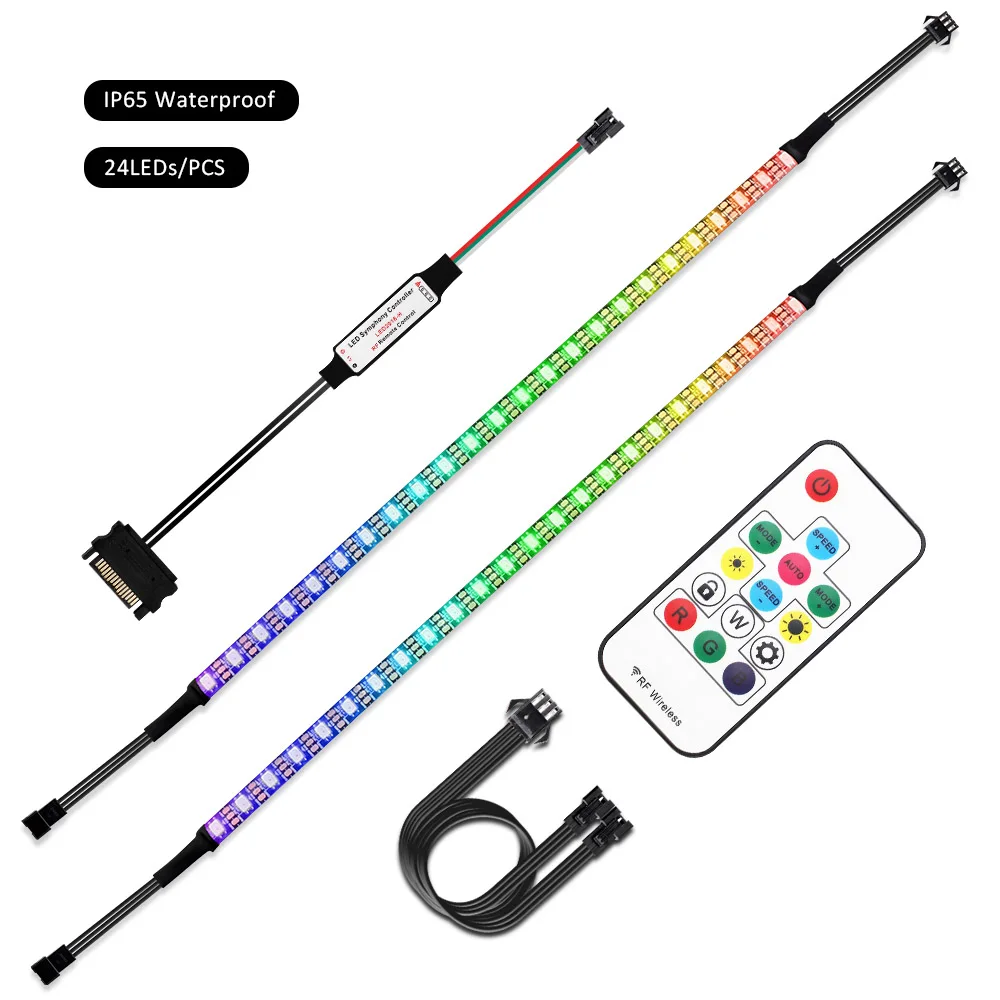 IP65 24 LEDs 5 в Адресуемая цифровая WS2812b RGB Светодиодная лента светодиодный симфонический контроллер полный комплект для ПК чехол для компьютера, интерфейс питания SATA - Испускаемый цвет: IP65 24 LEDs