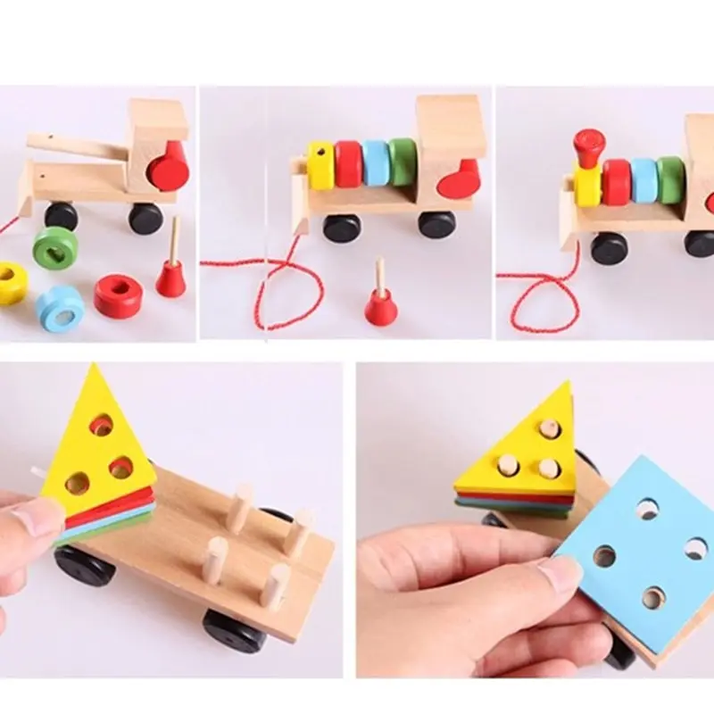

Wooden Train Truck Set Geometric Blocks Baby Early Learning Toys Kids Baby Developmental Toys New
