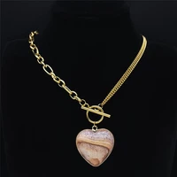 2021 fashion stone stainless steel necklaces for women gold color heart chocker necklace jewelry bijoux femme npd39s04