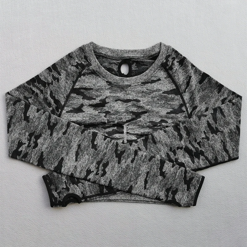 Новые женские камуфляжные бесшовные топы для йоги с длинным рукавом и