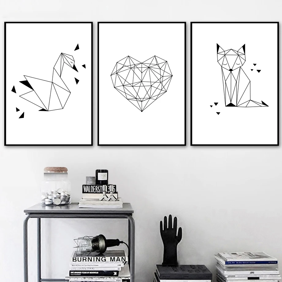 Геометрический плакат в виде лебедя сердца лисы скандинавский настенная Картина