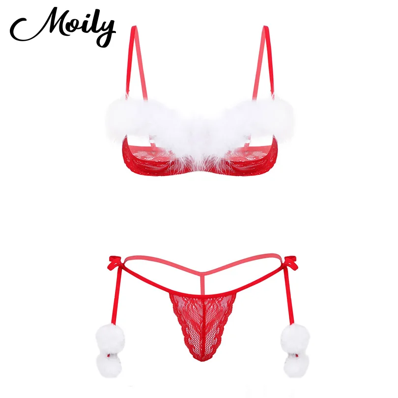 

Transparent Floral Lace Lingerie Set Sexy Women Open Cups Bras Thong Sets Christmas Underwear Womens Sexy Porno Exotic Sleepwear
