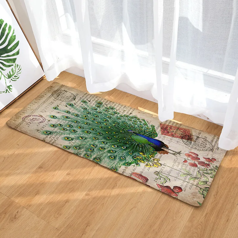 Длинный коврик с павлином для украшения дома нескользящий напольный ковер офиса