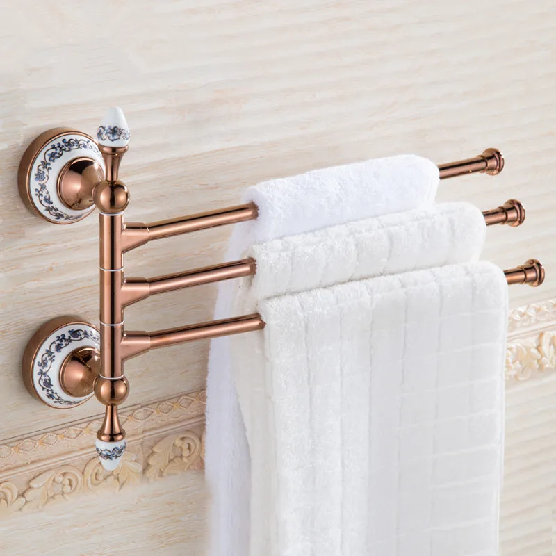 Латунная Складная Вращающаяся вешалка для полотенец 3 полоски | Обустройство