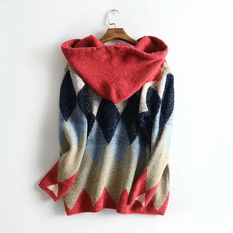 Женский винтажный свитер с геометрическим рисунком Za Свободный пуловер узором