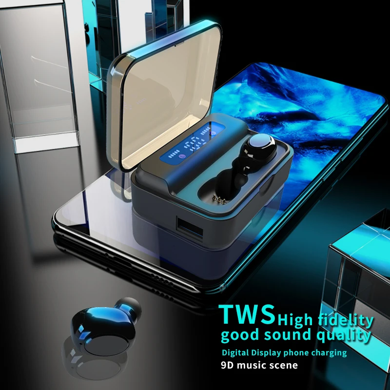 Светодиодный TWS беспроводной Bluetooth наушники с сенсорным управлением микрофоном