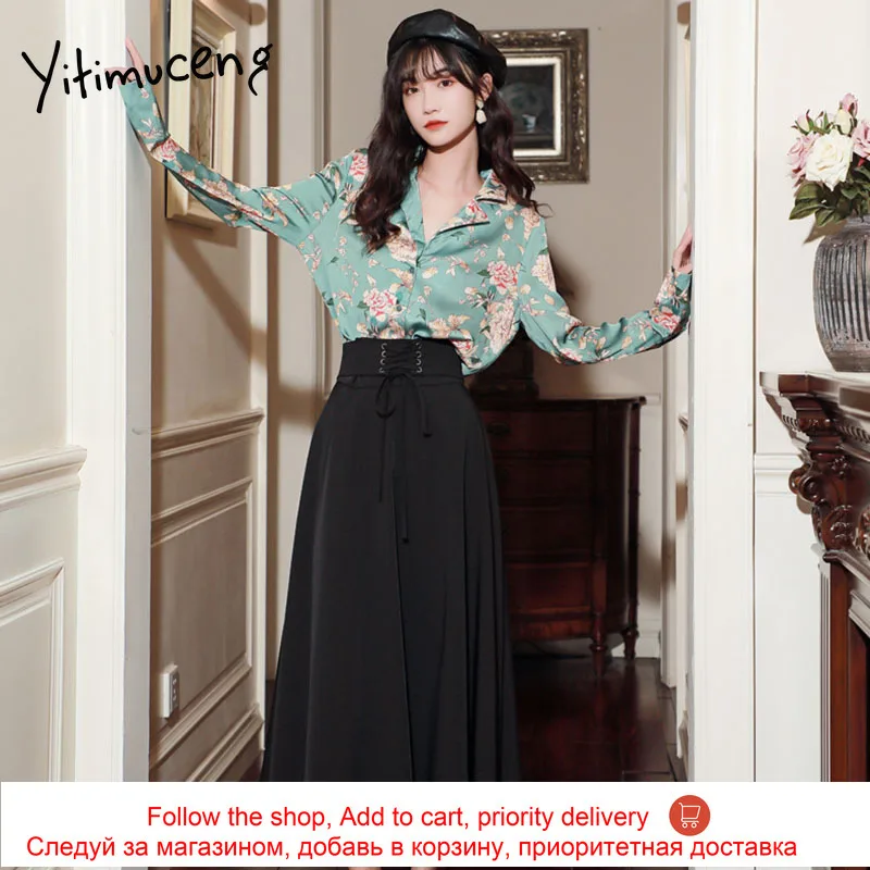 

Yitimuceng Vintage Print Blouse Women Button Shirts Loose Spring 2021 Fashion Long Sleeve Notched Single Breasted Casual Tops