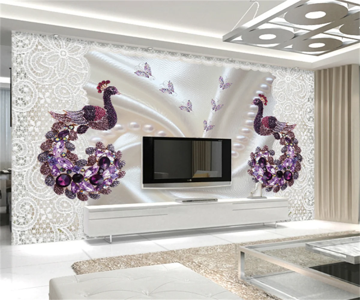 

Customize 3D any size wallpaper mural European and American silk pearl lace jewelry TV background wall sticker papel de parede