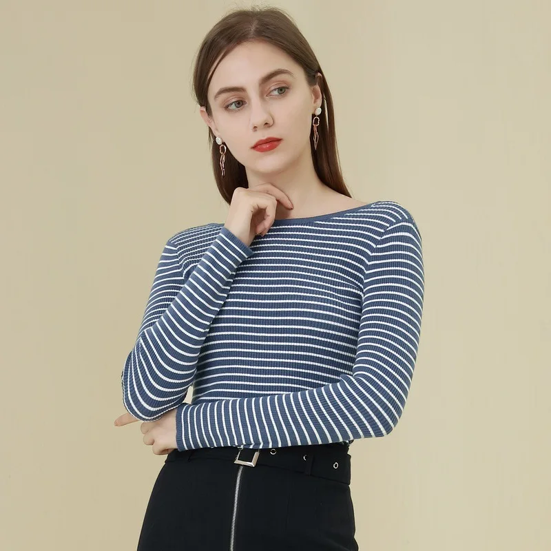 

2020 brand new winter Women Korean Slim thin halter striped sweater sweater female wild bottoming