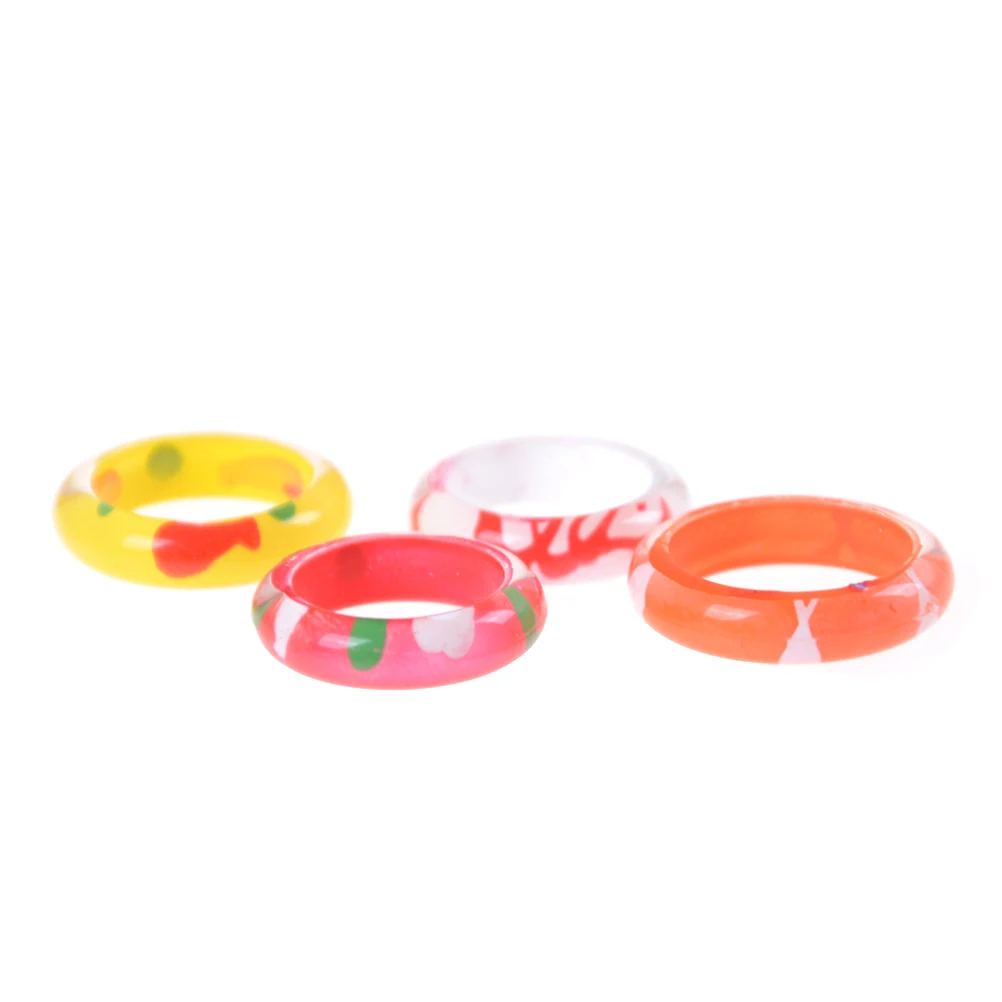 

10pcs/set Acrylic/Resin Mix Painted Assorted Baby Kids Girl Children's Cartoon Rings For Christmas Gift