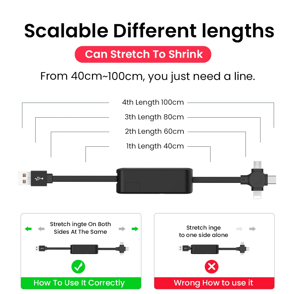 

4in1 Retractable USB Type C Micro USB powerbank charge Cable for iPhone 12 11 Pro with phone stand 2in1 3in1 Charger Data Cable