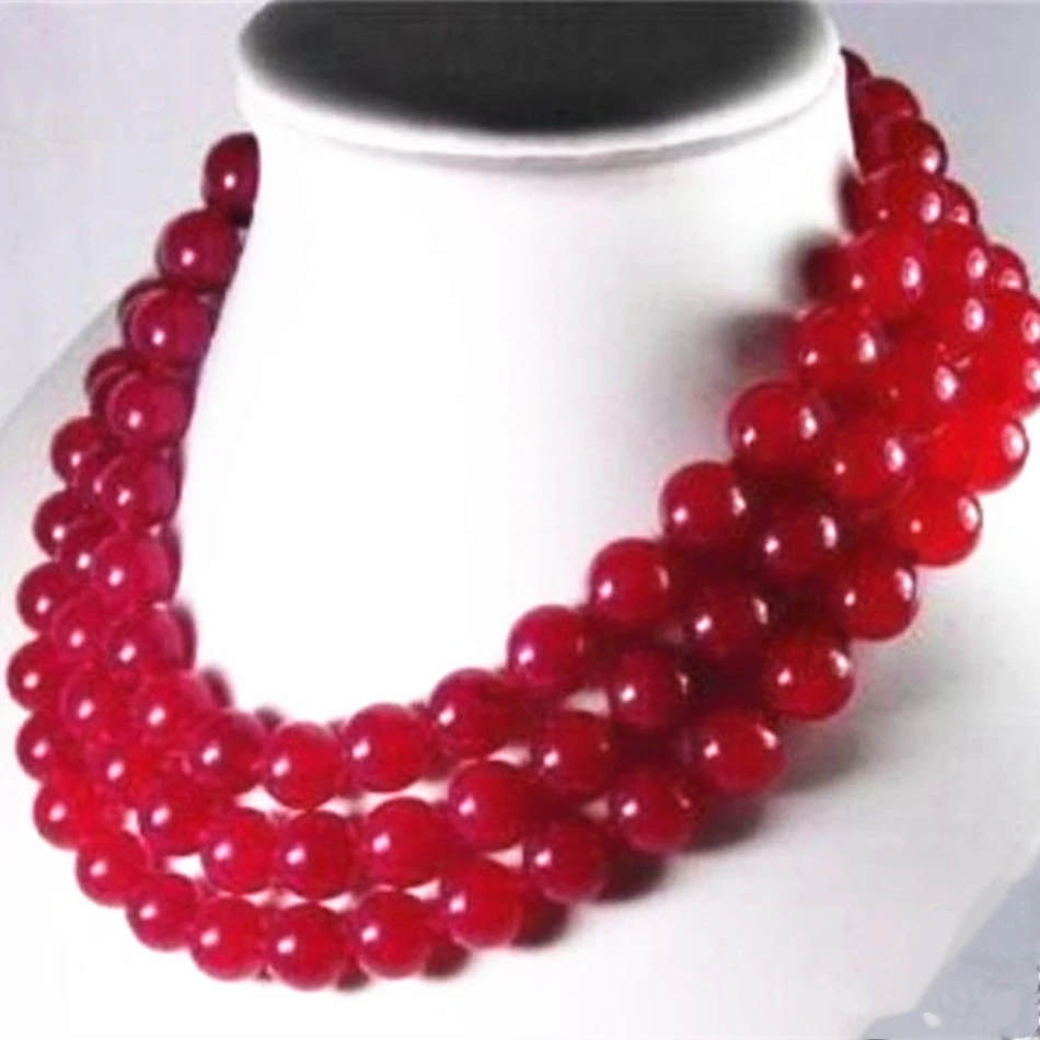 

Hot sale 8mm natural stone red semi-precious chalcedony jades round beads strand necklace for women party gift 50" MY4555