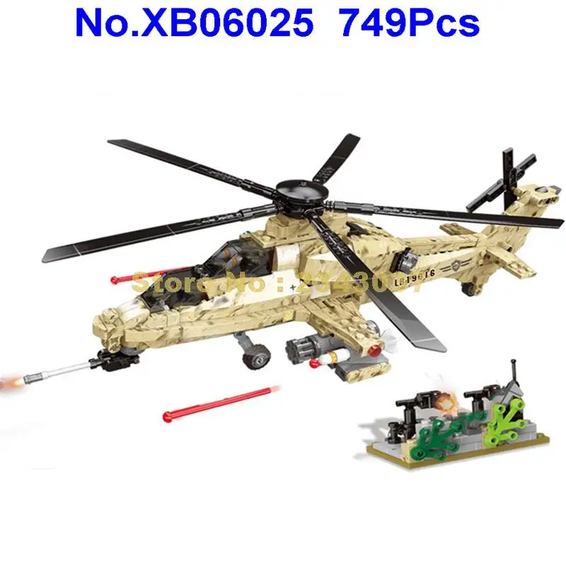Xb06025 749 шт. военный вертолет Wz10 строительные блоки 2 игрушки|Блочные конструкторы|