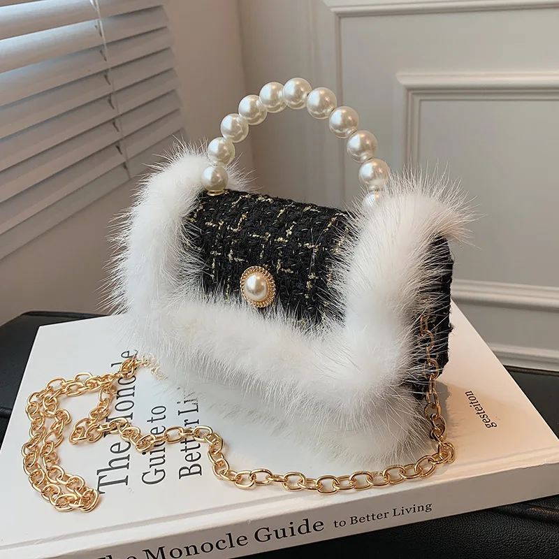 

Модные женские сумки, меховая Лоскутная сумка на плечо, Всесезонная женская маленькая квадратная сумка-бокс, новая мини-сумка, женская сумк...